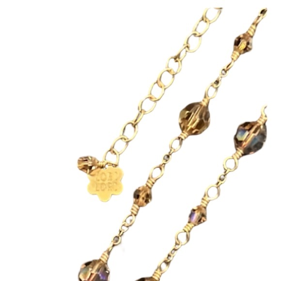 Lori Lori 14K Gold Vermeil Champagne Swarovski Crystal Lariat Necklace - Picture 11 of 11